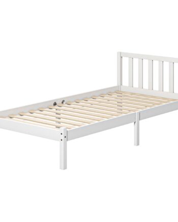 Enkeltsenge Med Hovedgærde Og Lameller  26 Cm Plads Under Sengen  Fyrretræ  208x96x70 Cm  Hvid