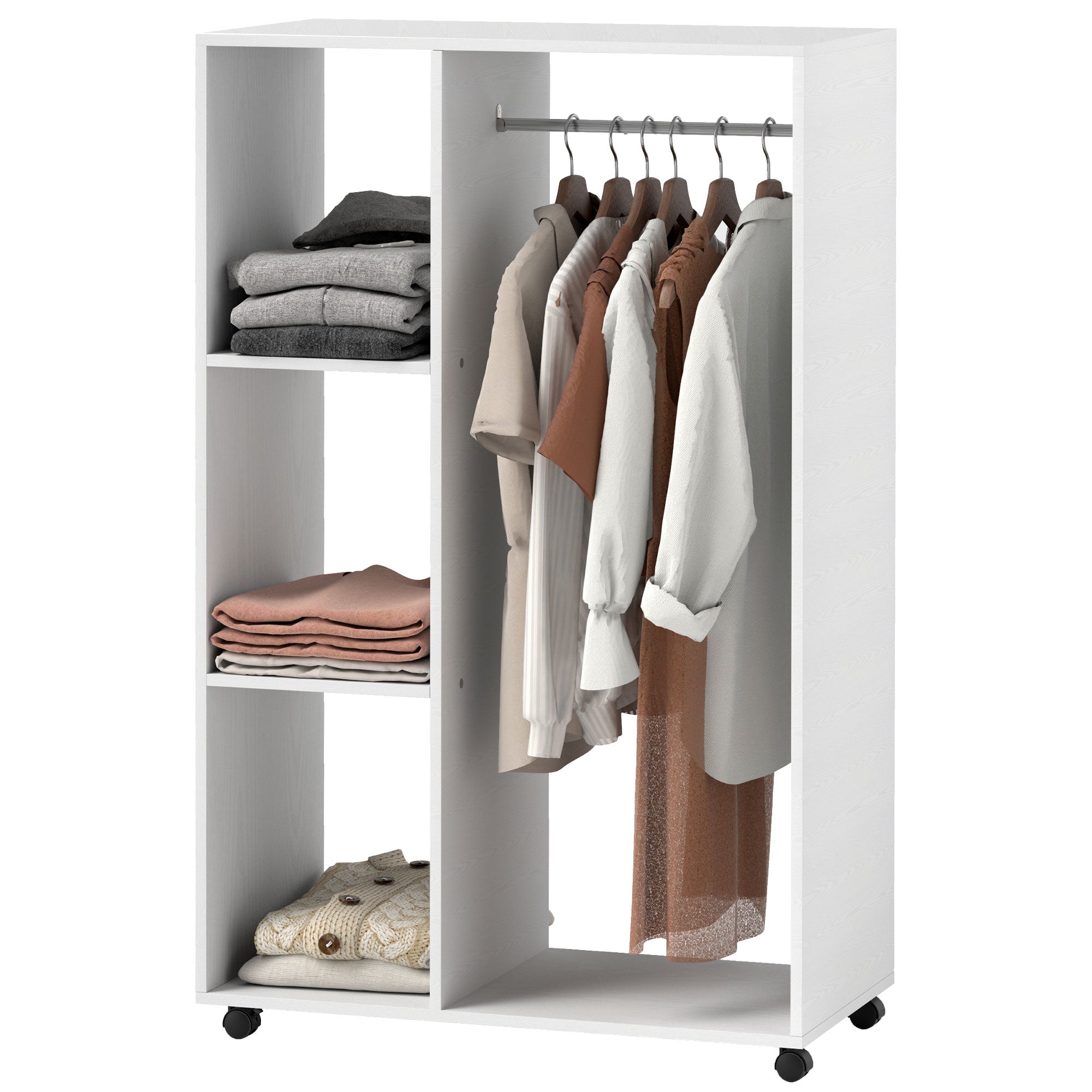 Garderobe På Hjul Mobil Garderobe Garderobeskab Rullende Tøjstativ 80 40 128 Cm Hvid