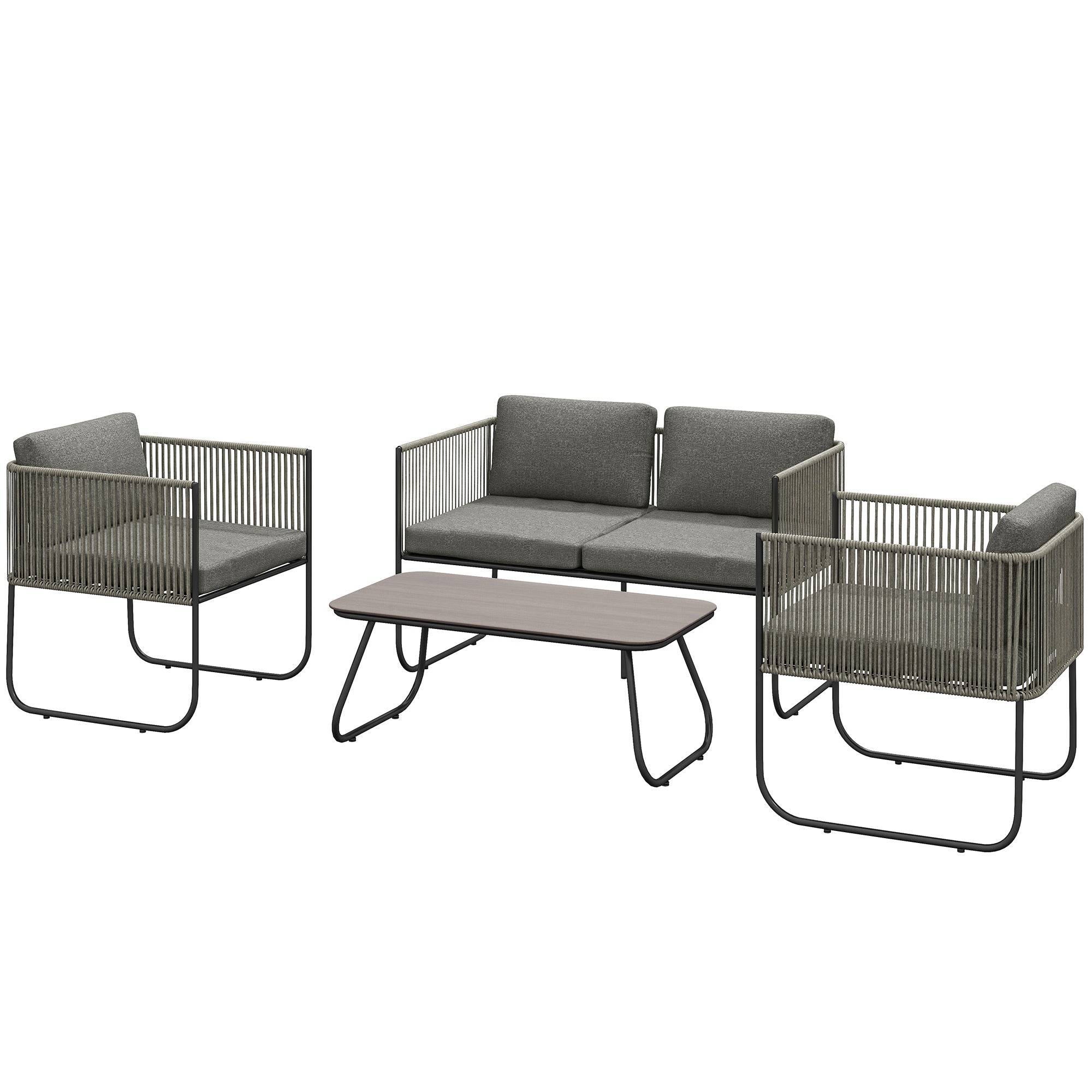 Havemøbelsæt Af Polyrattan Loungesæt Med Sofa  Lænestol  Bordhynder  Vejrbestandig 116   60   69 Cm Brun   Mørkegrå