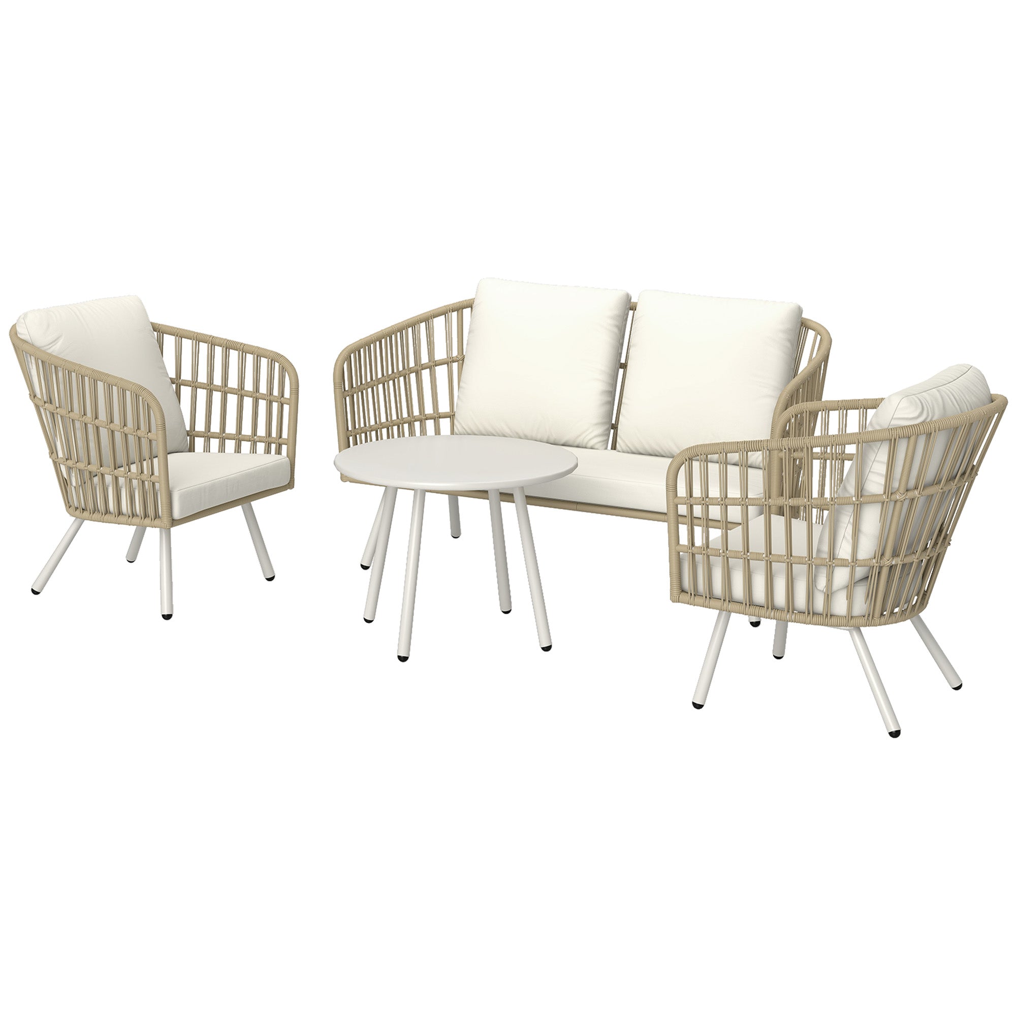 Havemøbelsæt Af Polyrattan Loungesæt Med  -personers Sofa  Lænestol  Bordhynder  Vejrbestandig Til   Personer   Khaki