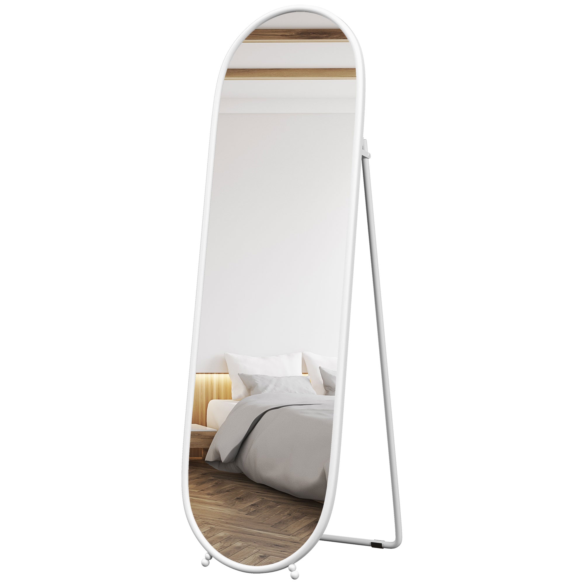 Helfigursspejl Oval Form Fritstående Metalramme 40x160 Cm Hvid