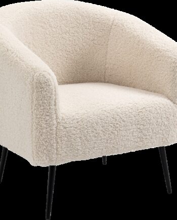 Loungestol Lænestol Nordlys Furniture Kiruna   Hvid Bouclé Med Skulpturelle Kurver  Komfortskum Og Sorte Metalben