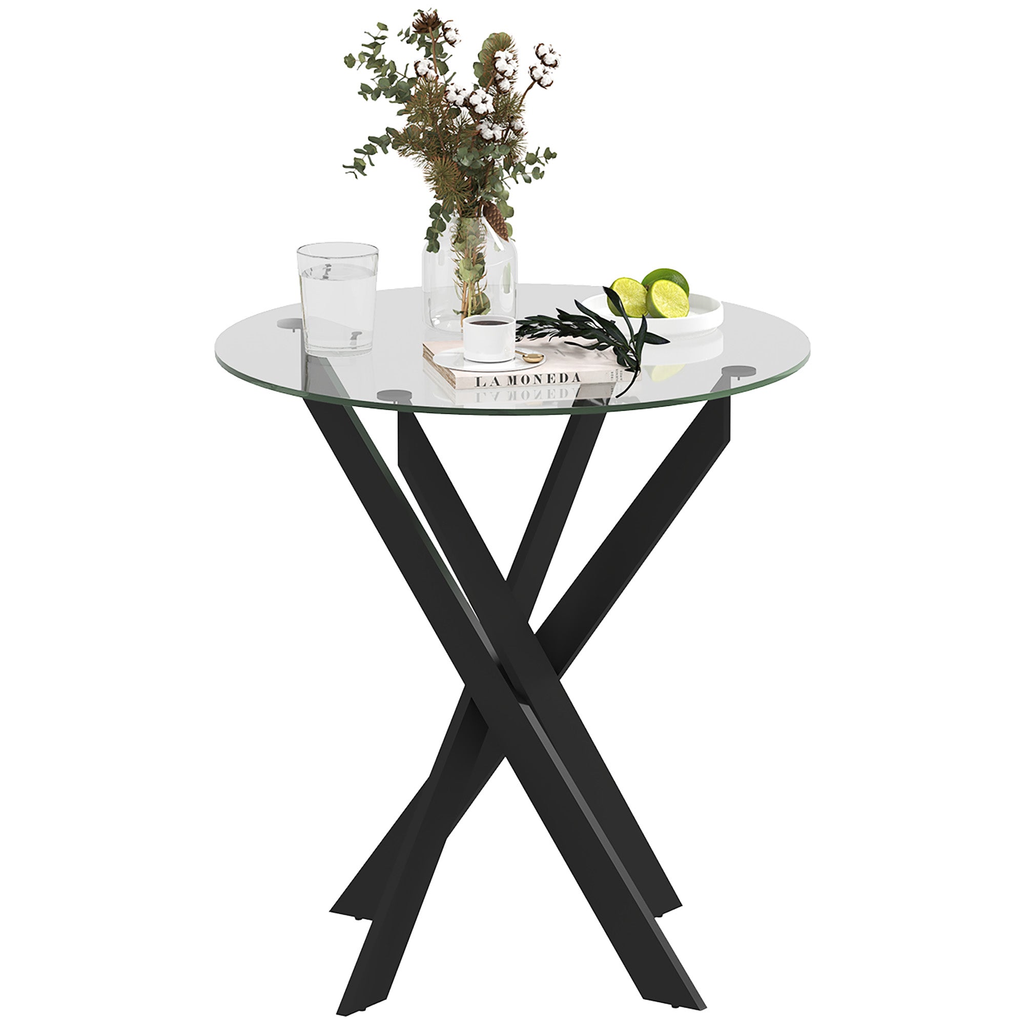Moderne Glas Spisebord 70 Cm Diameter Køkkenbord Med Hærdet Glasplade Og Metalben Til Personer