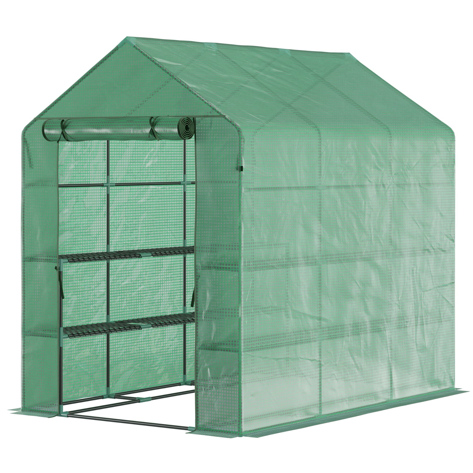 Plastikdrivhus Walk-in Drivhus Med Hylder Tomatdrivhus Drivhus Kold Ramme Med Dør Grøn Stål Pe-plast 214 143 195 Cm