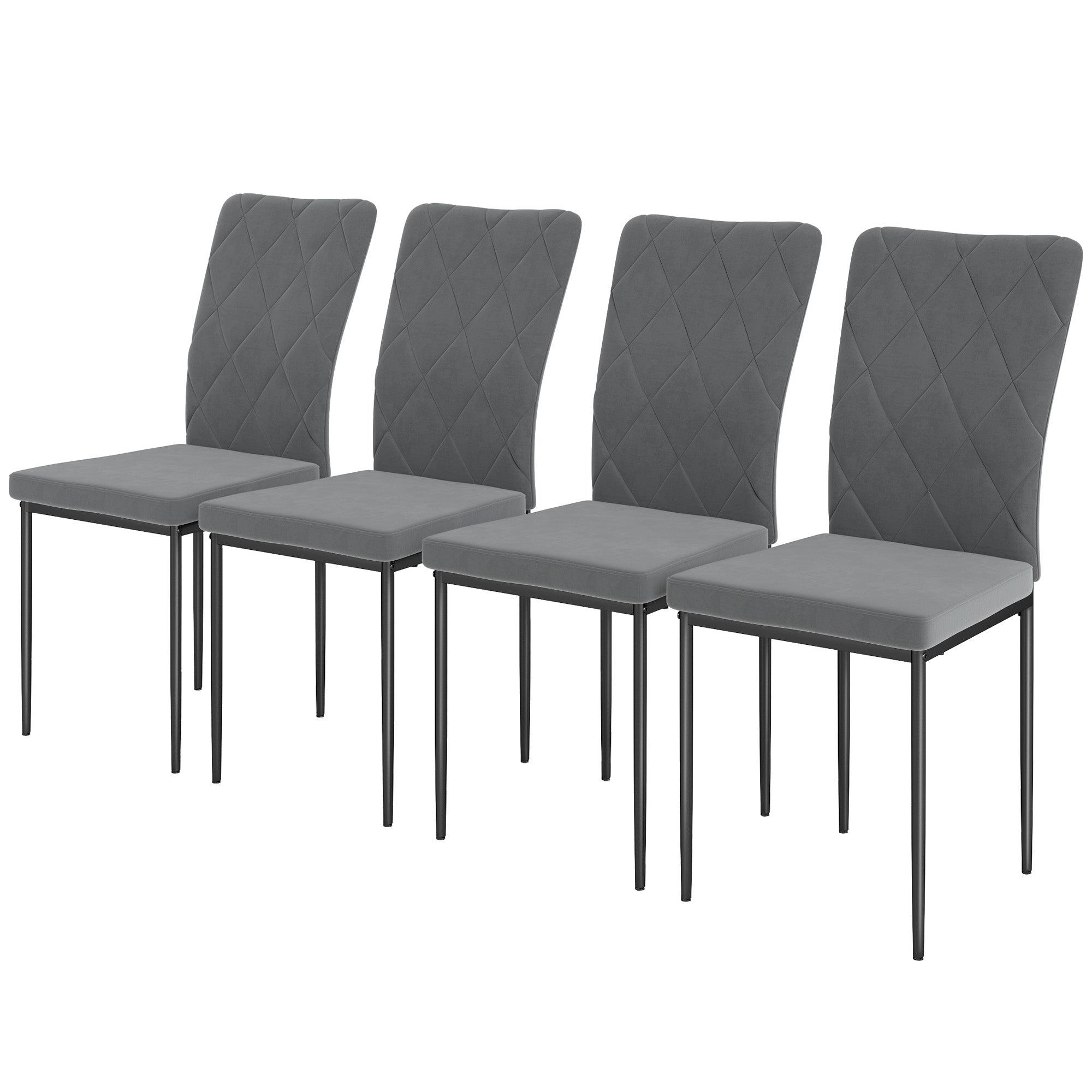 Sæt Med   Fløjls Spisestuestole  Moderne Polstrede Stole Med Metalben  Til Spisestue  Soveværelse  Køkken  Grå