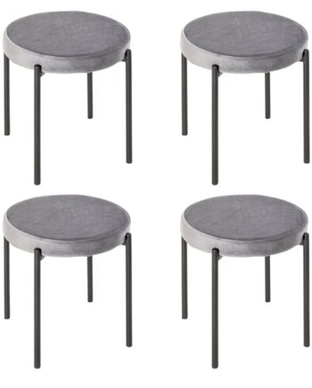 Sæt Med   Stabelbare Spisestuestole Med Polstret Sæde  Fløjlslook Fløjlsskammel Til Køkken Spisestue Metalgrå 41     41     46 Cm