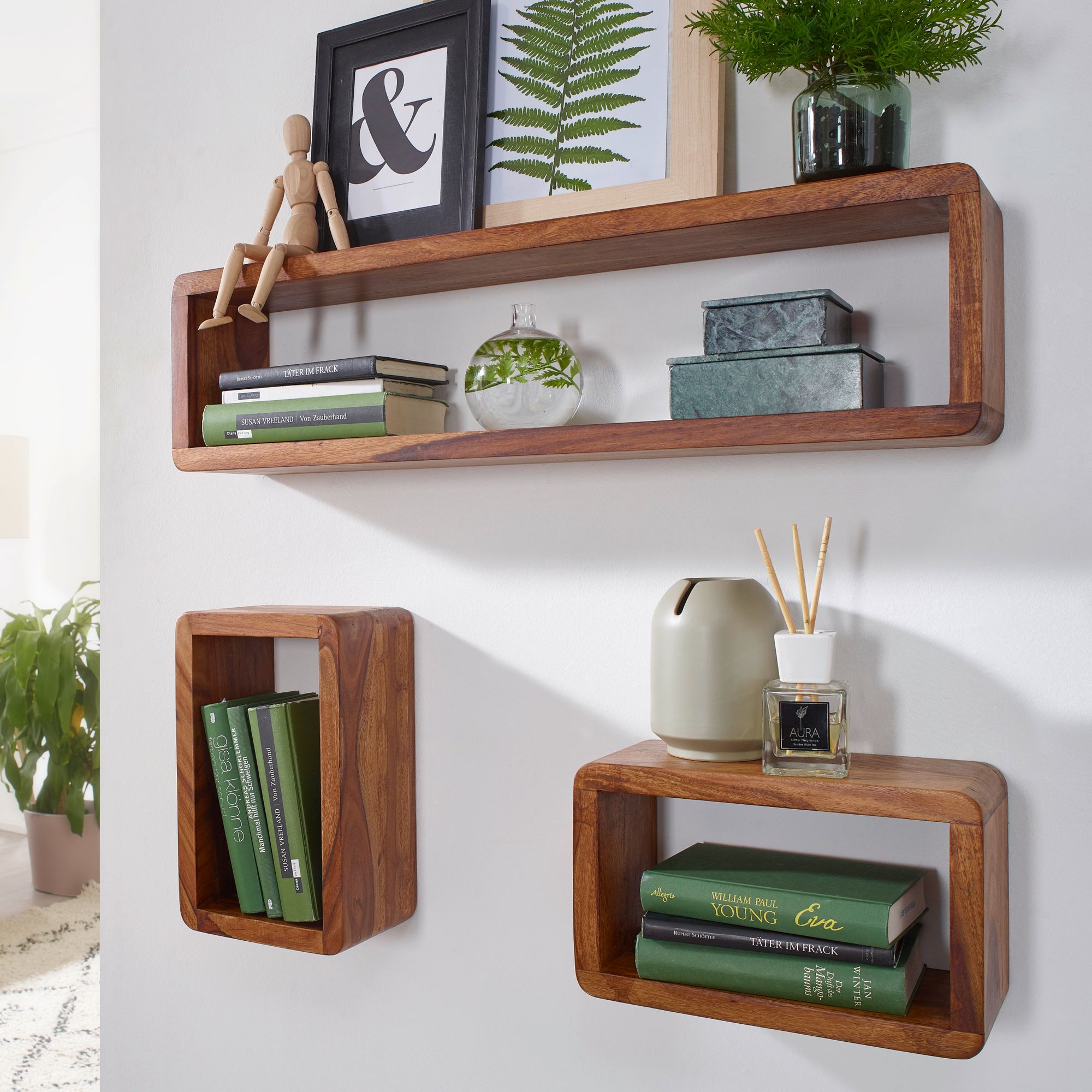 Sæt Med Væghylder Solidt Fscâ -certificeret Træ 80x20x15 Cm