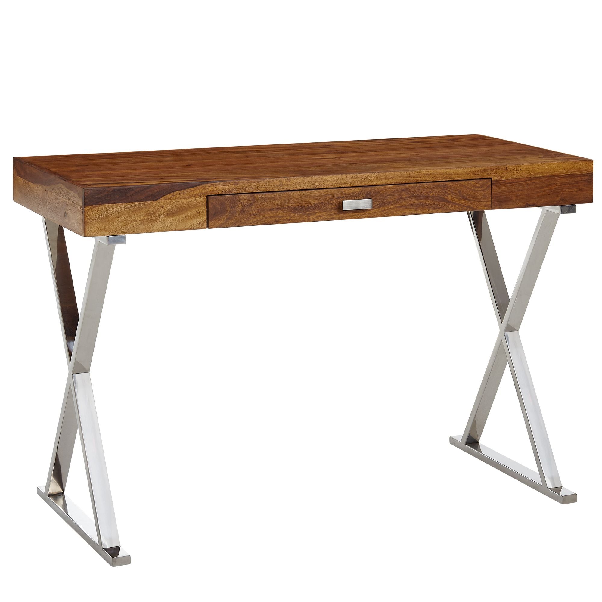 Skrivebord 120x55x78 Cm Sheesham Massivt Træ Forkromet Metal Designer Kontorbord Med Skuffe Hjemmekontor Bærbar Computerbord Med Opbevaringsplads