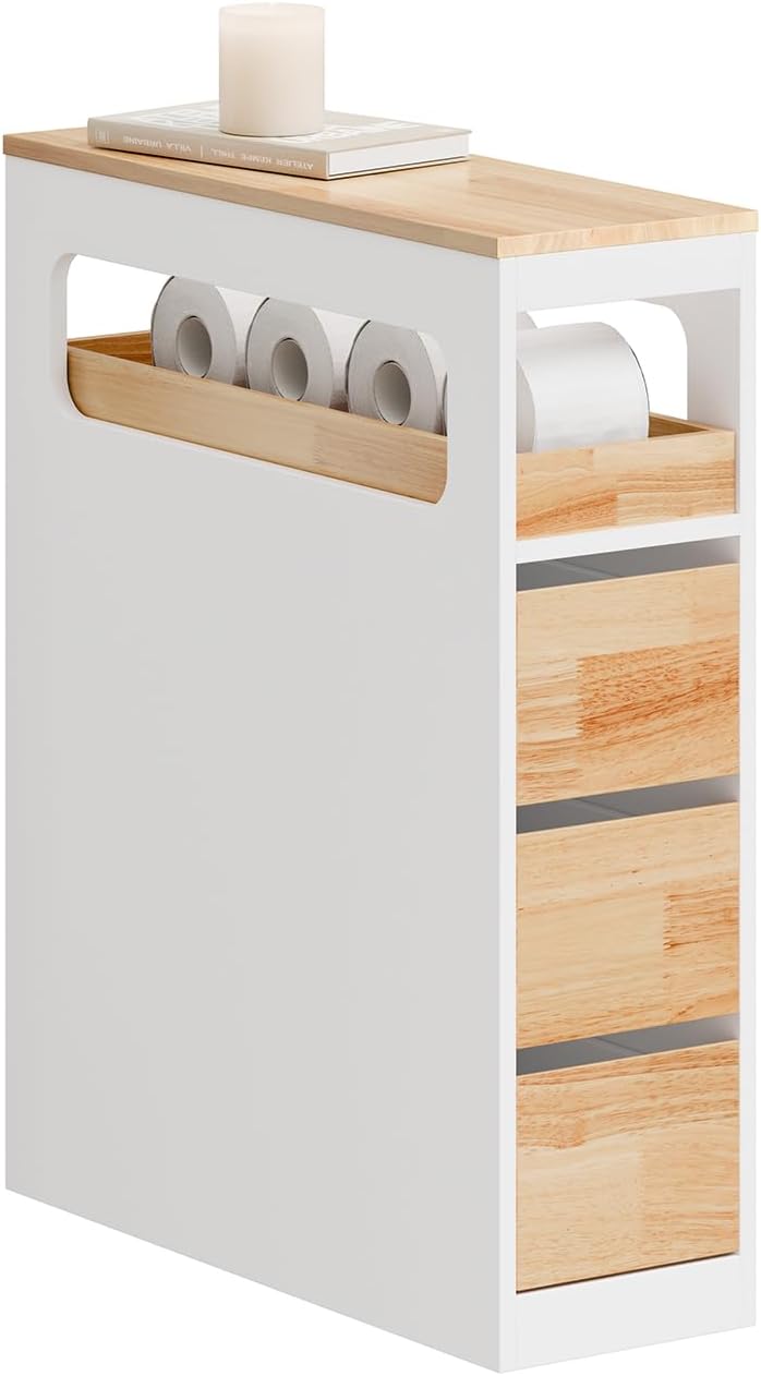 Smalt Badeværelsesskab På Hjul Med Skuffer Pladsbesparende Rullebord Til Badeværelse Og Toilet