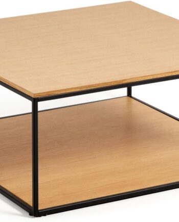 Sofabord Loungebord Kave Home Yoana 80x80 Cm Natur Egetræsfinér   Sort Pulverlakeret Jern
