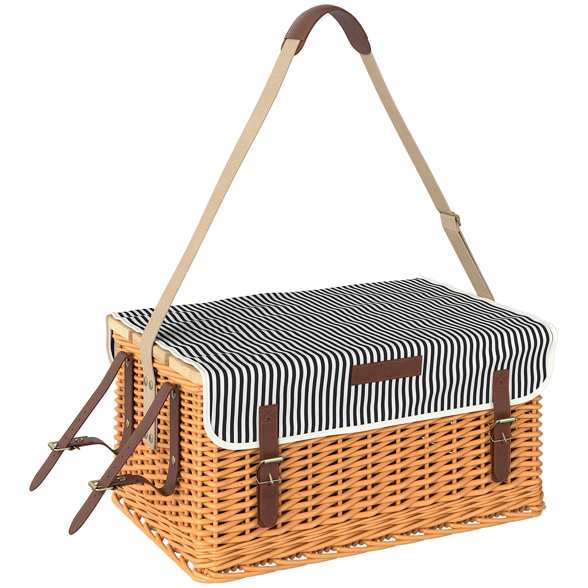 Willow Picnickurv Til Personer Med Picnictæppe Bestiksæt Flaskeåbner Lysebrun