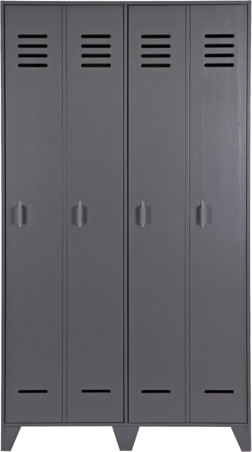 Woood Stijn Locker Massivt Fyrretræ Grå Skab Med Skjulte Døre Og Hylder 187x103x40 Cm