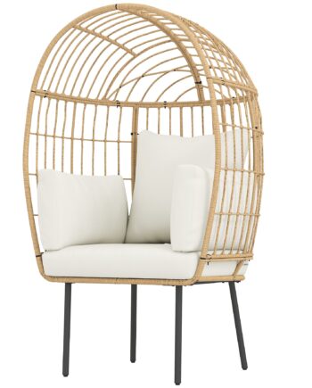 ægformet Rattanstol Med Aftagelig Hynde  Polstret Udendørsstol Lavet Af Rattan 95   80   155 Cm Beige