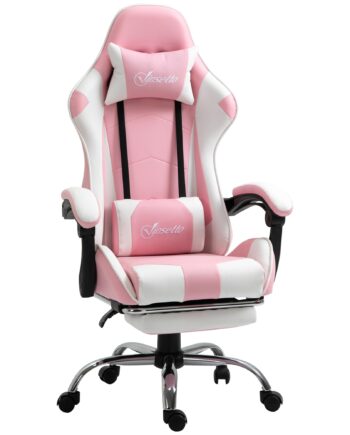Ergonomisk Gamingstol Med Fodstøtte   Pink Hvid