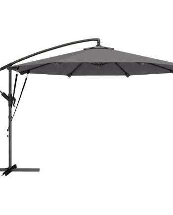 Fritstående Parasol Ca  ø300 Cm  Vipbar  Med Håndsving  Krydsfod  Vindreb  Beskyttelsesovertræk  Mørkegrå