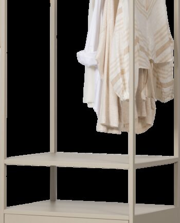 Garderobeskab Woood Collection Sandfarvet Metal  åben Garderobe Med Bøjlestang  Hylde Og   Skuffer  H185ã B70ã D54 Cm