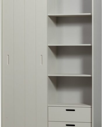 Garderobeskab Woood Collection Væghængt  Slebet Fyrretræ Dust Grå  Skydelåge    Rum Og   Skuffer  H200   B120   D42 Cm