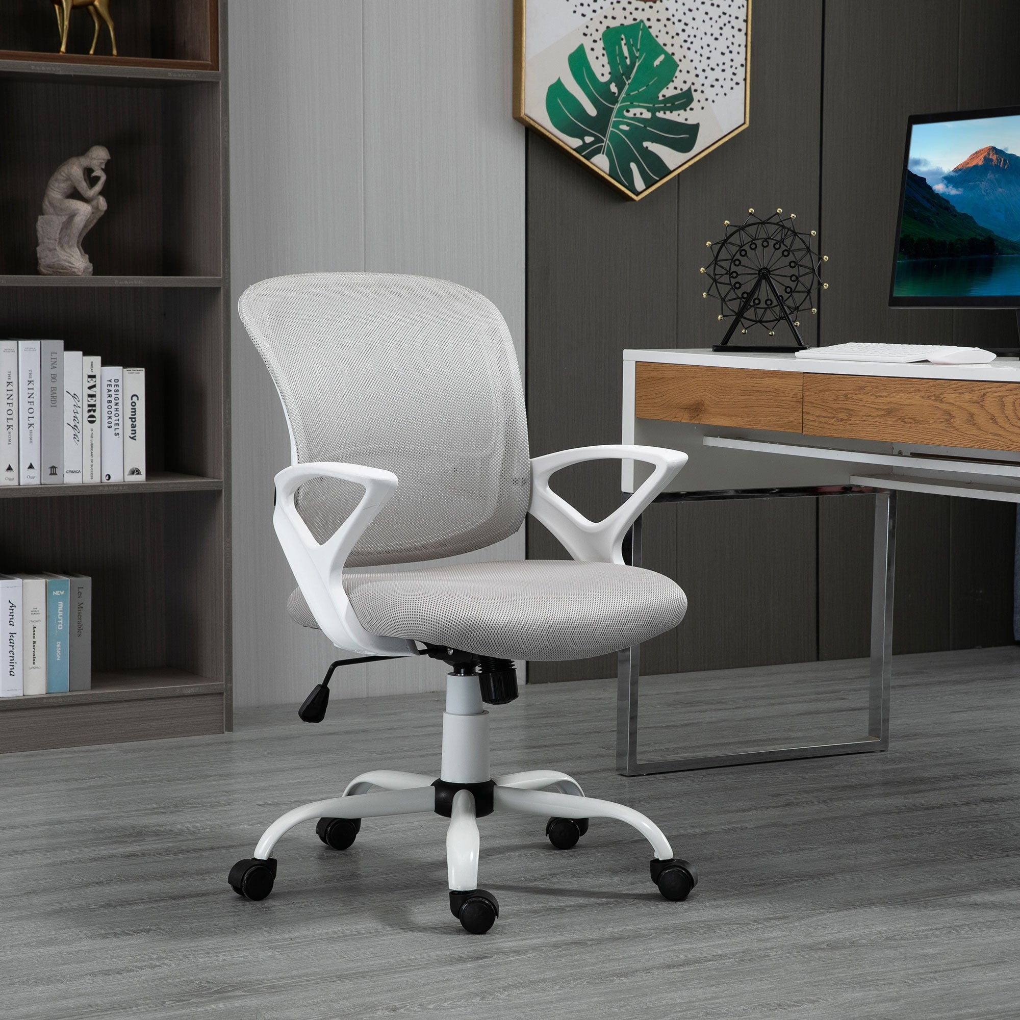 Kontorstol Skrivebordsstol Med Hjul Ergonomisk Højdejusterbar Grå