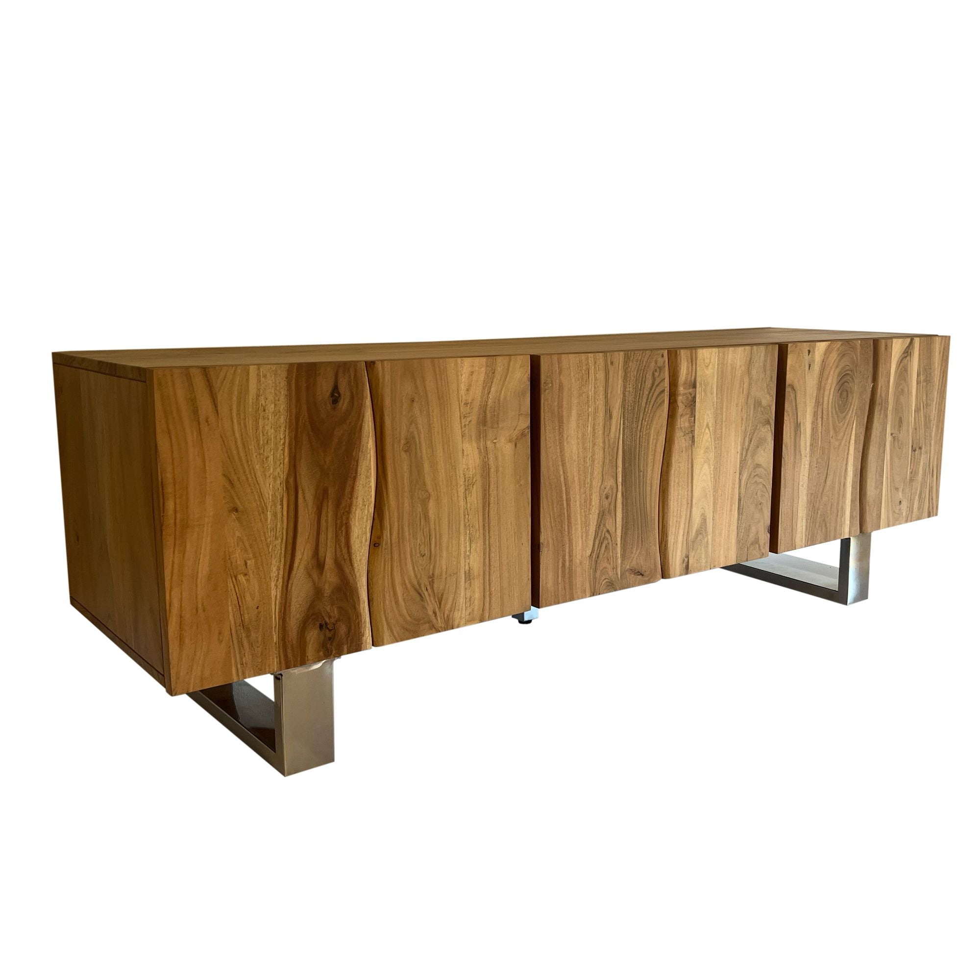 Lavt Tv-skab Massivt Akacietræ 160x56x46 Cm Med Tre Låger