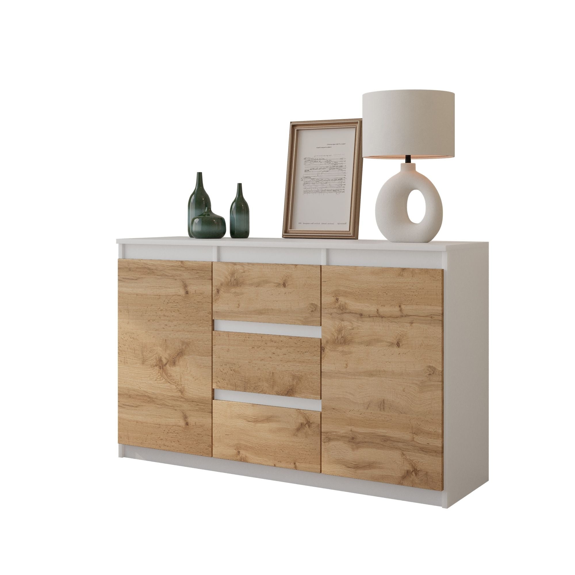 Mikel Kommode Med Skuffer Mat Hvid Naturfarvet H75cm B120cm D35cm