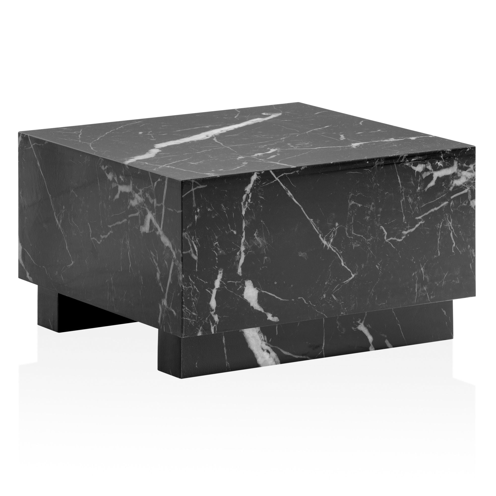 Monobloc Sofabord 60x60x35 Cm Sort Højglans Med Marmorlook Kubeformet Stuebord Designer Sofabord Lounge Sofabord Kubeform