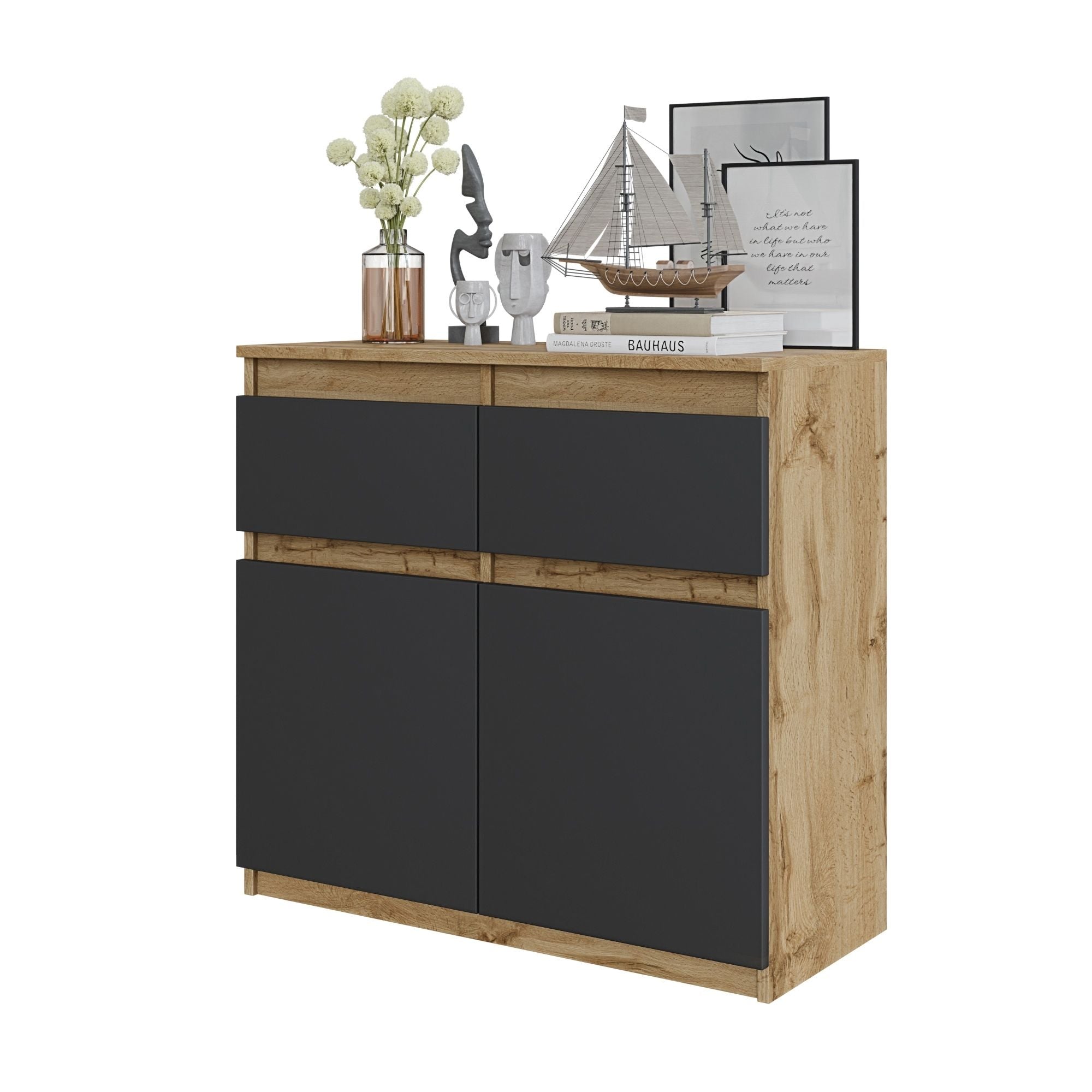 Noah Kommode Med Skuffer Naturfarvet Antracit-grå H75cm B80cm D35cm
