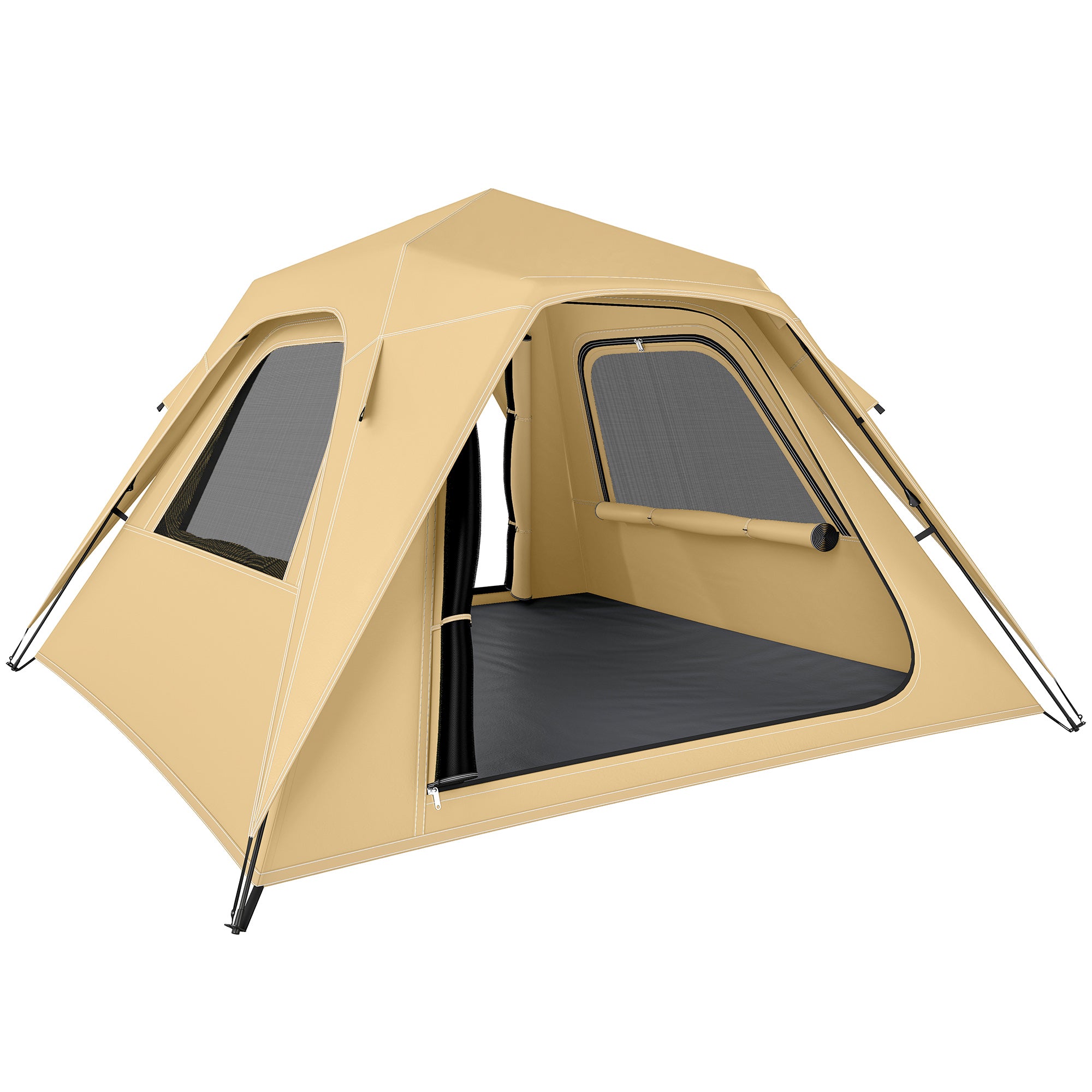 Pop-up-telt Med Regnslag Vandtæt Kuppeltelt Til - Personer Med Døre Og Vinduer 240x240x160 Cm Khaki