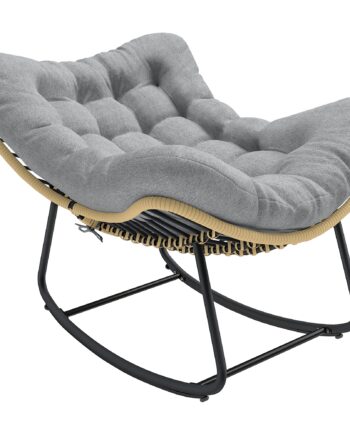 Rattan Gyngestol Haveliggestol Med Tyk Hynde  Havegynge Op Til 120 Kg  Indendørs Udendørs  87   110   70 Cm  Grå