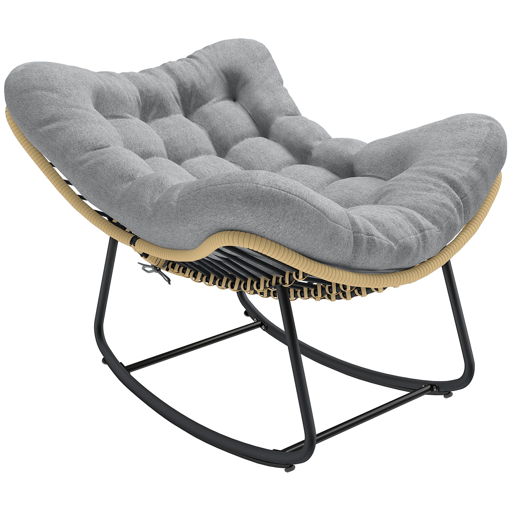 Rattan Gyngestol Haveliggestol Med Tyk Hynde Havegynge Op Til 120 Kg Indendørs Udendørs 87 110 70 Cm Grå