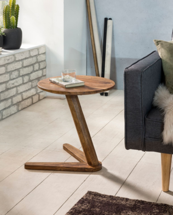 Sidebord Boha Massivt Træ Sheesham Design 45   45 Cm Rundt