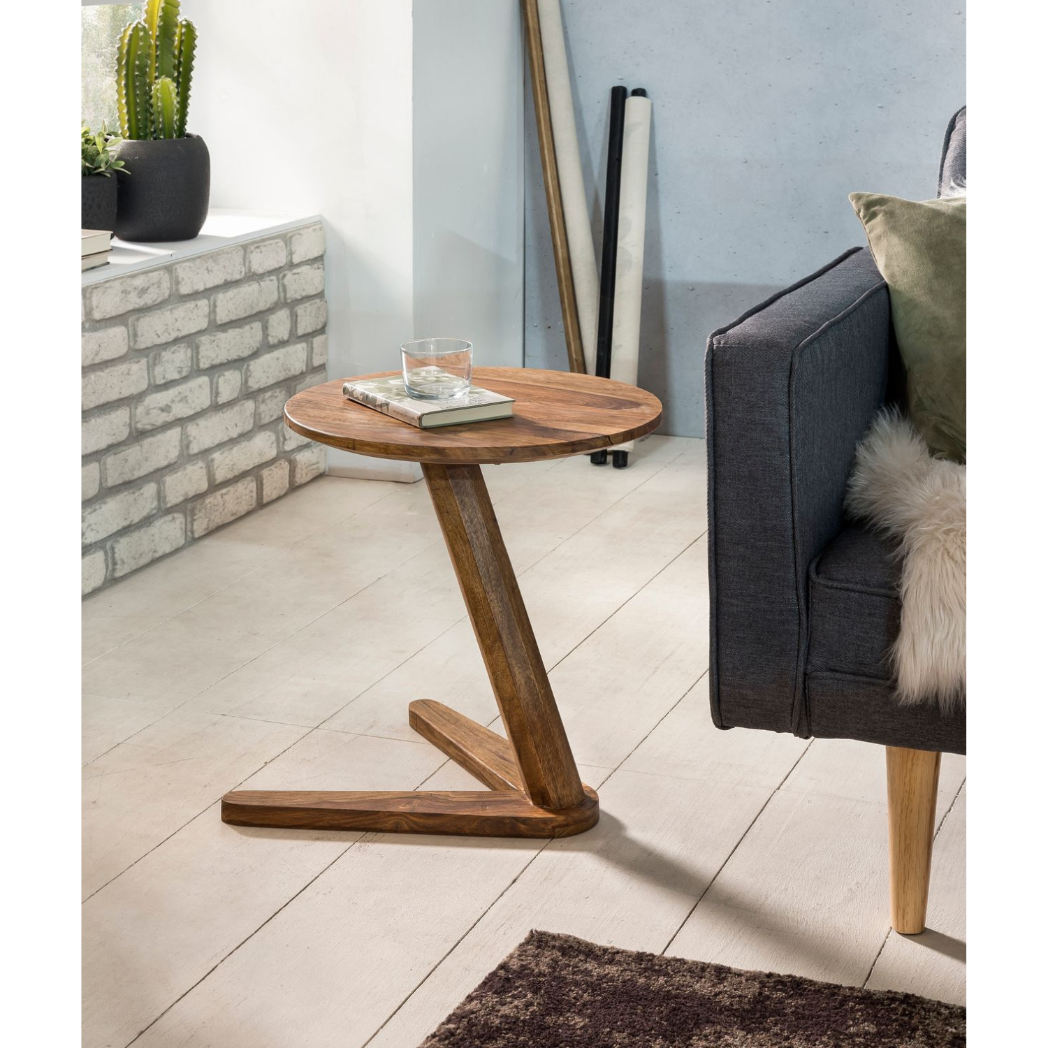 Sidebord Boha Massivt Træ Sheesham Design 45 45 Cm Rundt