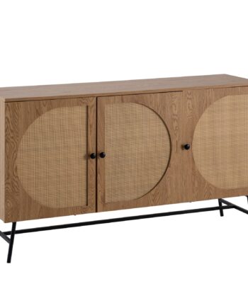Skænk  140x80x39 Cm  Egetræsdekor Og Rottingflet  Japandi-stil  Naturfarvet
