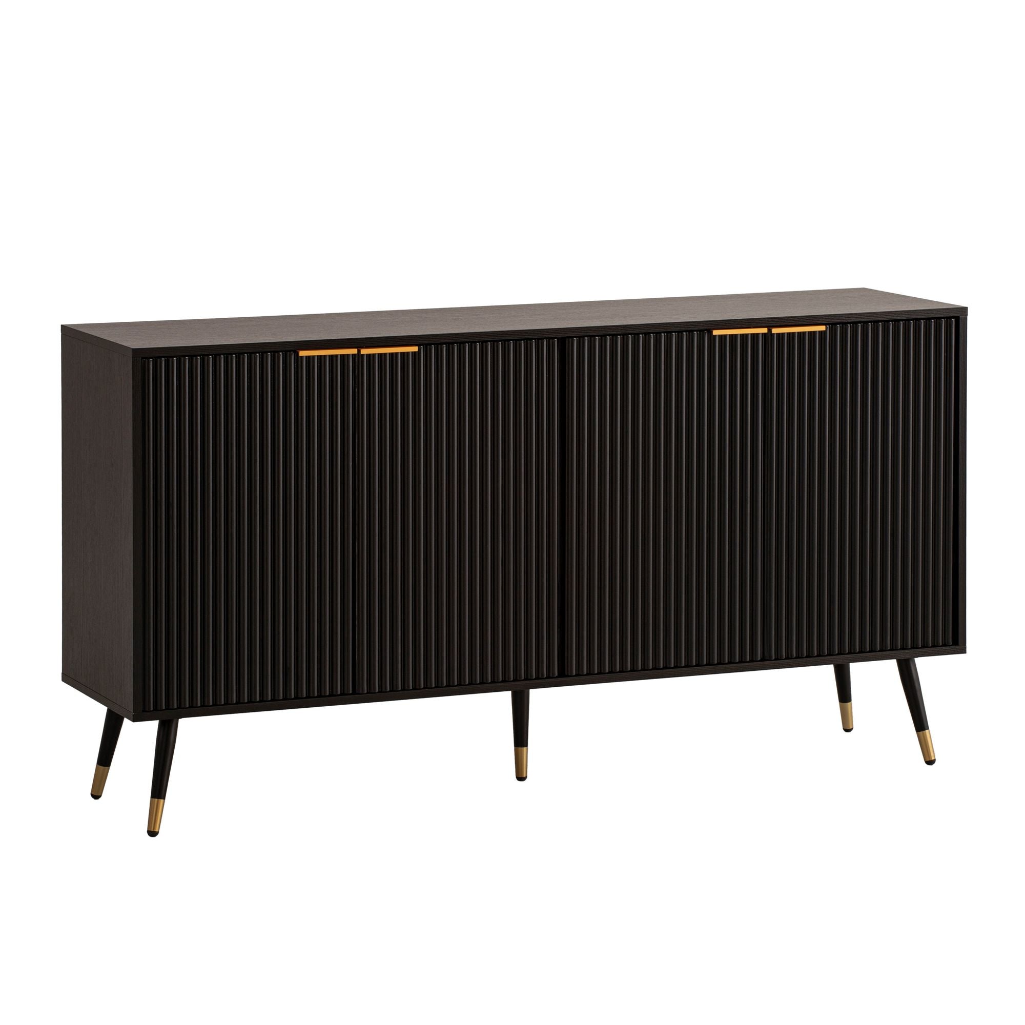 Skænk 150x81x39 Cm Sort Med Egetræsdekor Kommode Med Låger Moderne Entreskab Fritstående Stueskab Med Metalben
