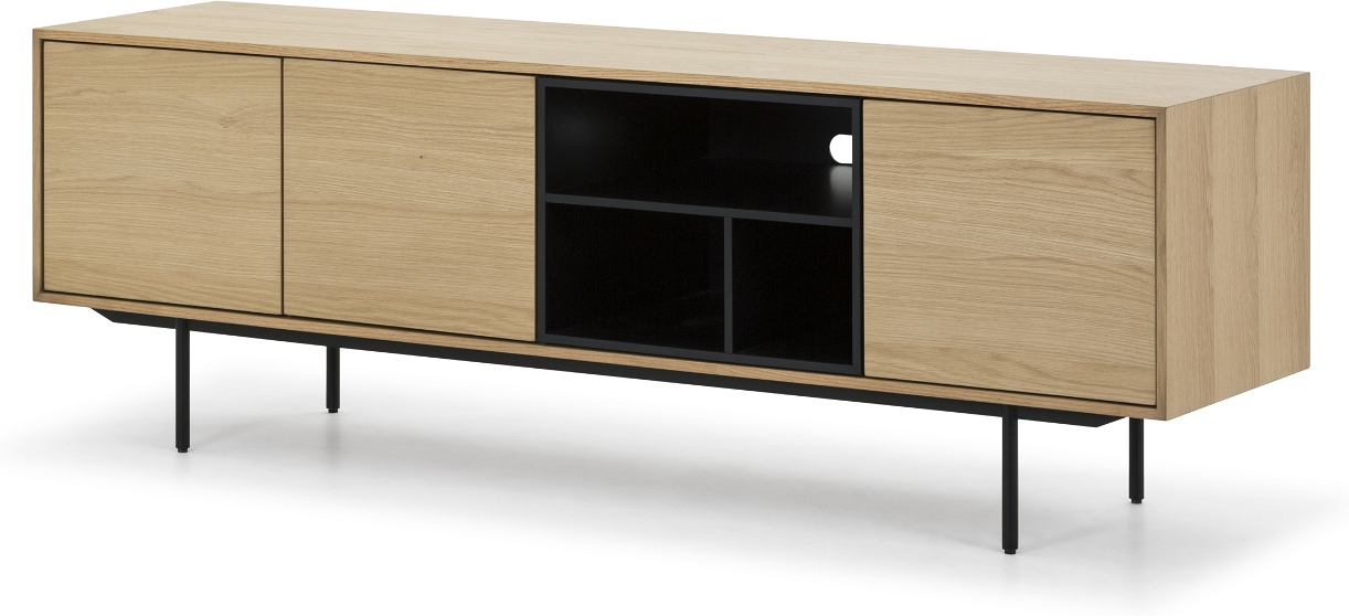 Tv-bord Mediebord Nielsen Design Hasseris Eg Natur L180 H60 D45 Cm Egetræsfinér Pulverlakeret Stål Med Skuffer Og Hylder