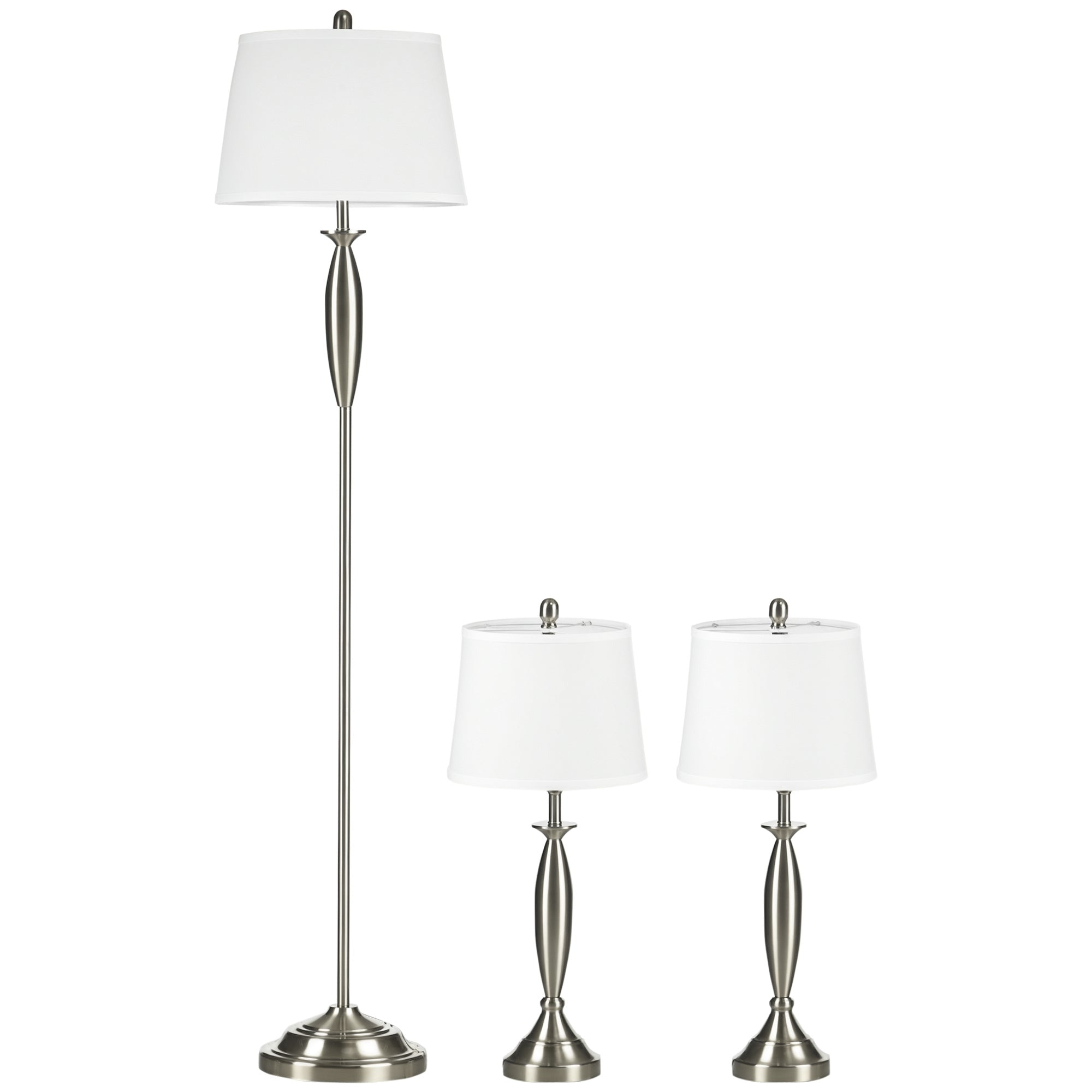 -delt Lampesæt: Gulvlampe Bordlamper Linnedlook 38 Cm 38 Cm 158 Cm Sølv Hvid