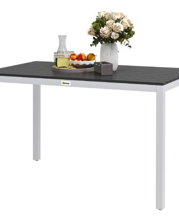 Aluminium Havebord  120x70 Cm  Vejrbestandigt  Balkonbord Med Trælook  Til  -  Personer  Sort