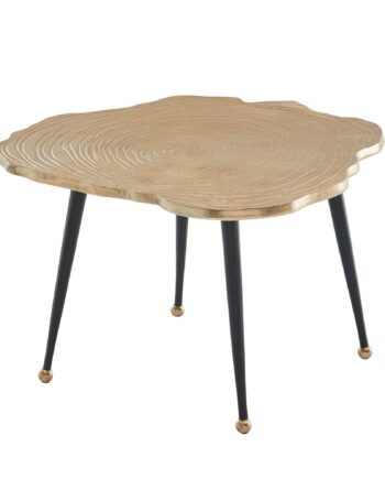 Aluminium Sofabord Med Træskivedesign  64x64x37 Cm  Metal Sofabord   Guld  Rundt Designer Stuebord  Lille Moderne Sofabord  Sidebord Til Stuen