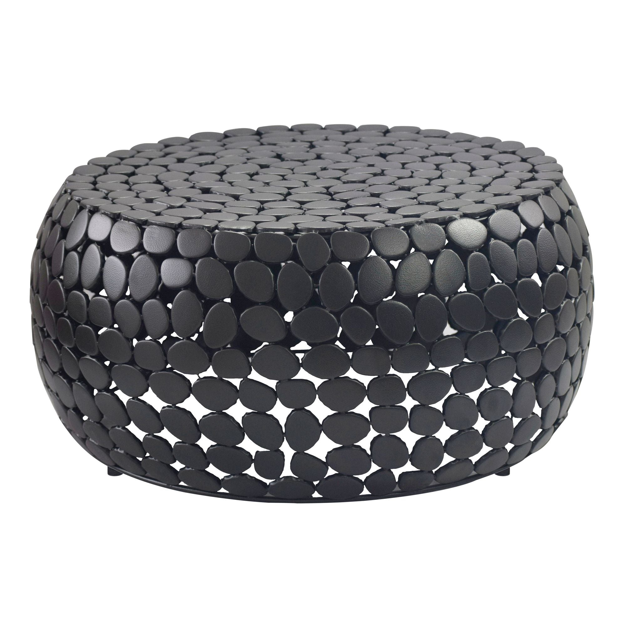 Aluminium Sofabord Sort Rundt 66x32 Cm Moderne Stuebord Metal Rundt Loungebord Håndlavet