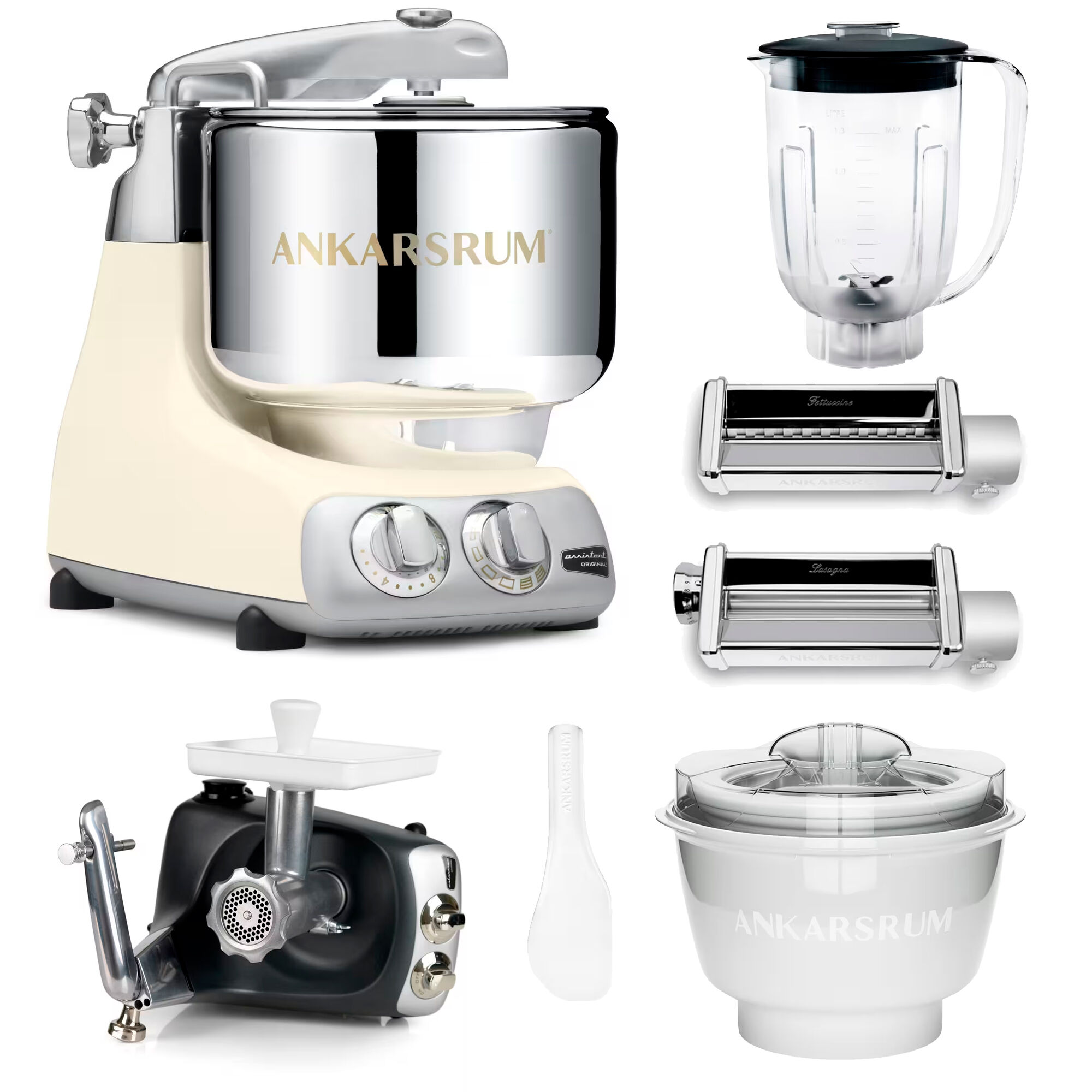 Ankarsrum Assistent Original Køkkenmaskine Med Middagspakke  Light Creme