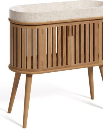 Badeværelsesskab Kave Home Rokia   Massiv Teak Med Terrazzo Håndvask  Natur H90xb40xd90 Cm