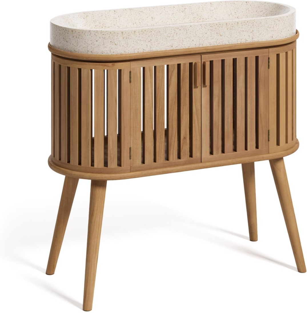 Badeværelsesskab Kave Home Rokia Massiv Teak Med Terrazzo Håndvask Natur H90xb40xd90 Cm