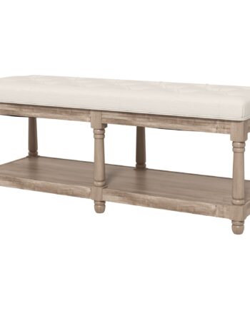 Bænk Med Opbevaring  Vintage Design  Knapsøm  Gummitræ  115x40x48cm  Cremehvid