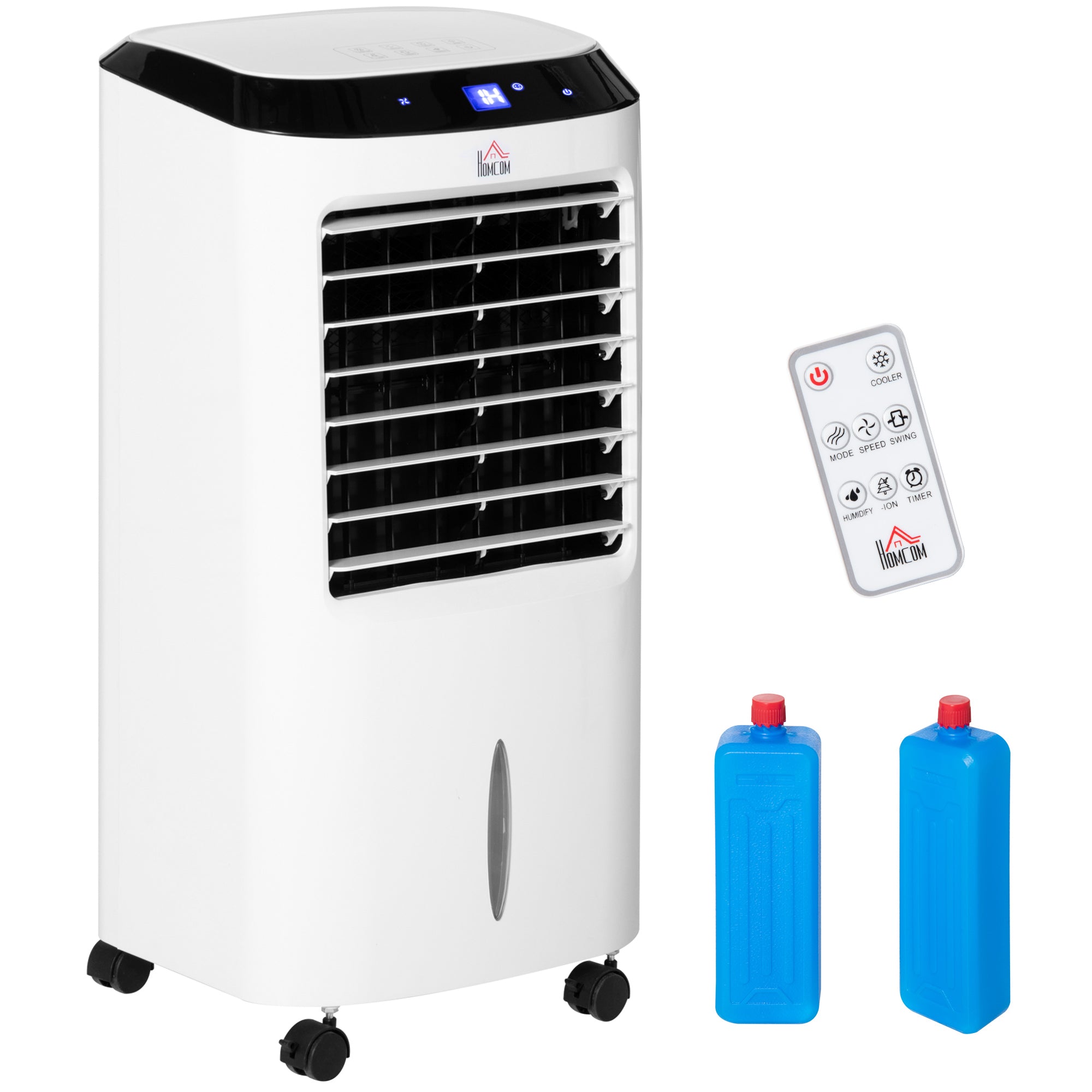 Bærbar Luftkøler - - Fordampningskøler Luftfugter Ventilator 10l Luftkøler Med Fjernbetjening Led-berøringspanel Hastigheder Timer Oscillation Hvid