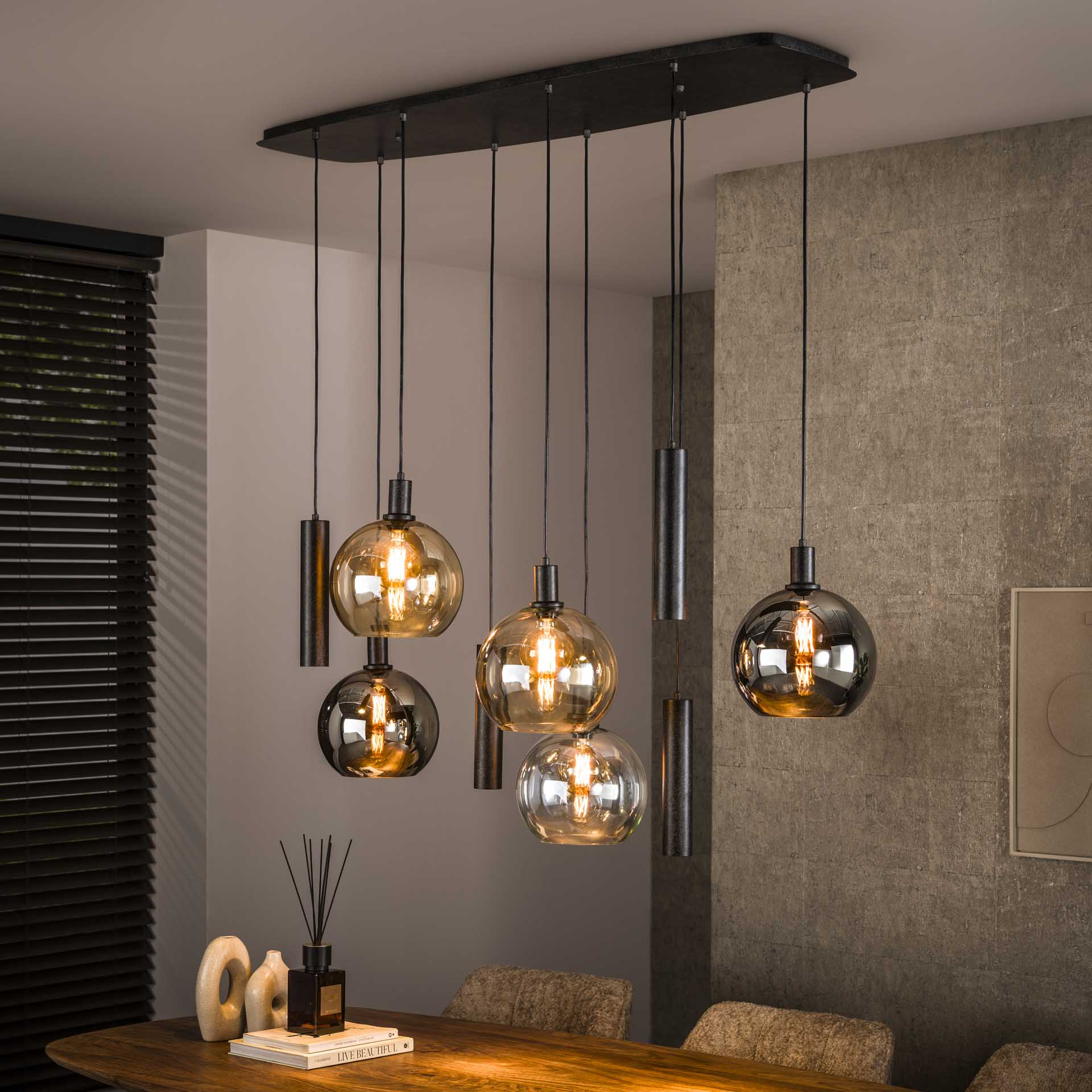 Bambino Loftlampe Med Kombination Af Ni Kupler Glas Og Metal Levering Uden Pære