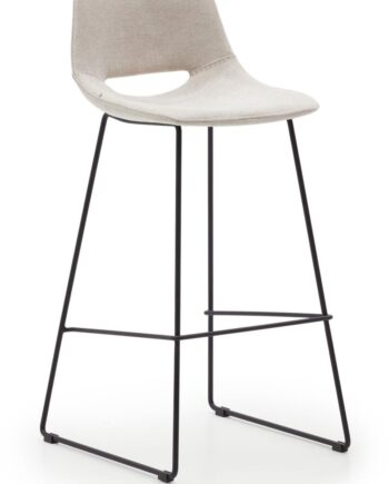 Barstol Kave Home Zahara Betrukket Stof Beige Med Sort Stel Og Fodstøtte