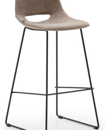 Barstol Kave Home Zahara  Polstret Sæde Med Brun Polyesterbetræk  Sort Pulverlakeret Stel  Fodstøtte  H98 Cm