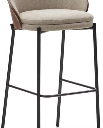 Barstol Skammel Med Ryglæn Kave Home Eamy  Beige Chenille  Asketræsfinér Wenge   Mat Sort Metal
