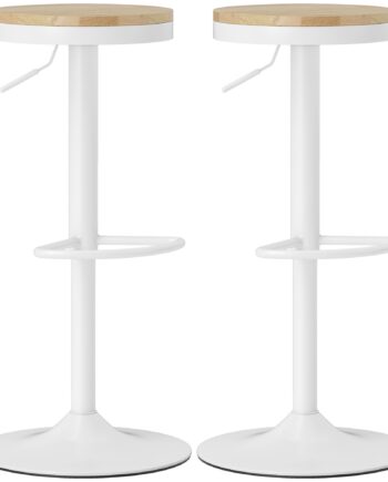 Barstolsæt Med    Højdejusterbar  360â  Drejelig  Med Stålstel Og Fodstøtte  38 5x38 5x60-80 Cm  Naturtræ   Hvid