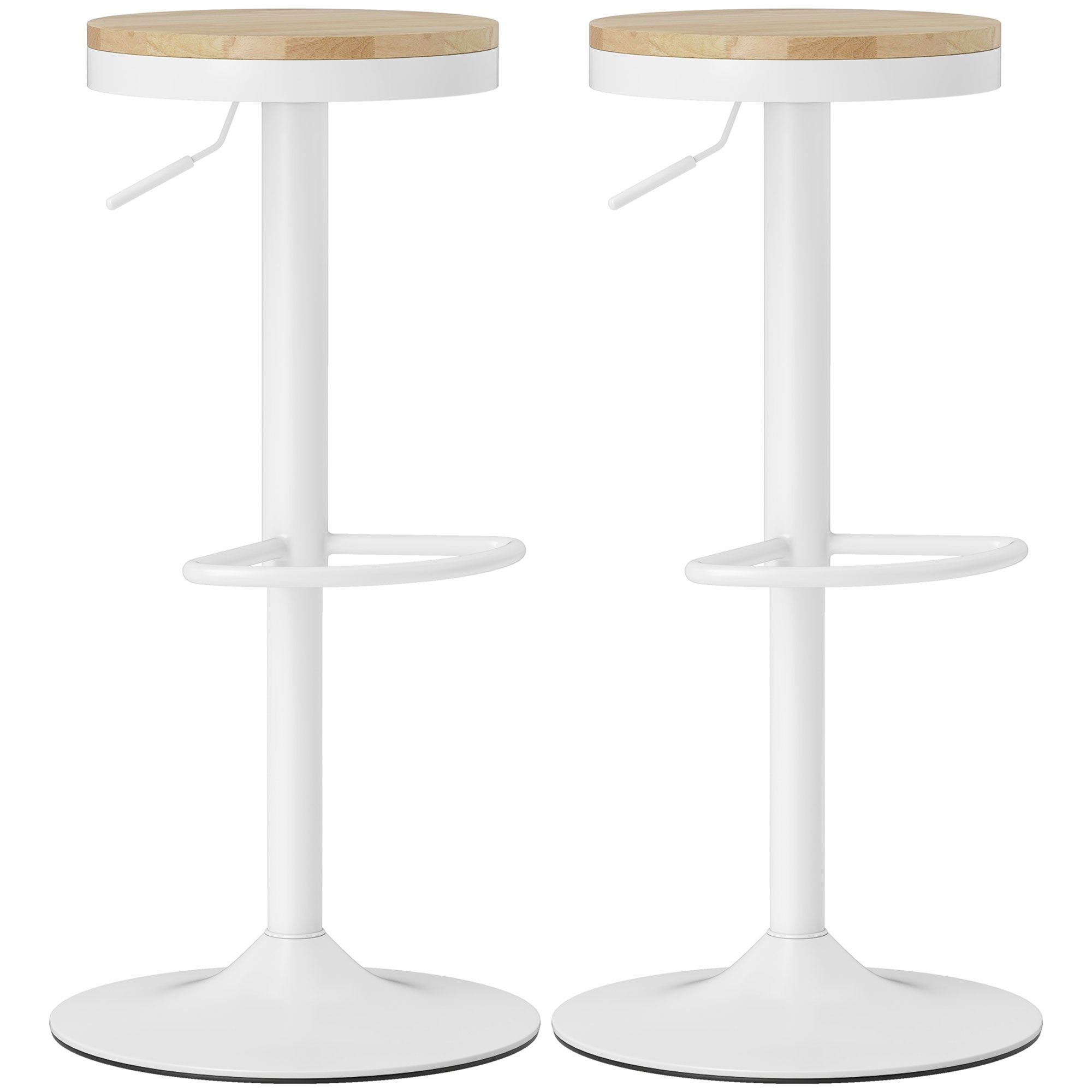 Barstolsæt Med Højdejusterbar 360â Drejelig Med Stålstel Og Fodstøtte 38 5x38 5x60-80 Cm Naturtræ Hvid