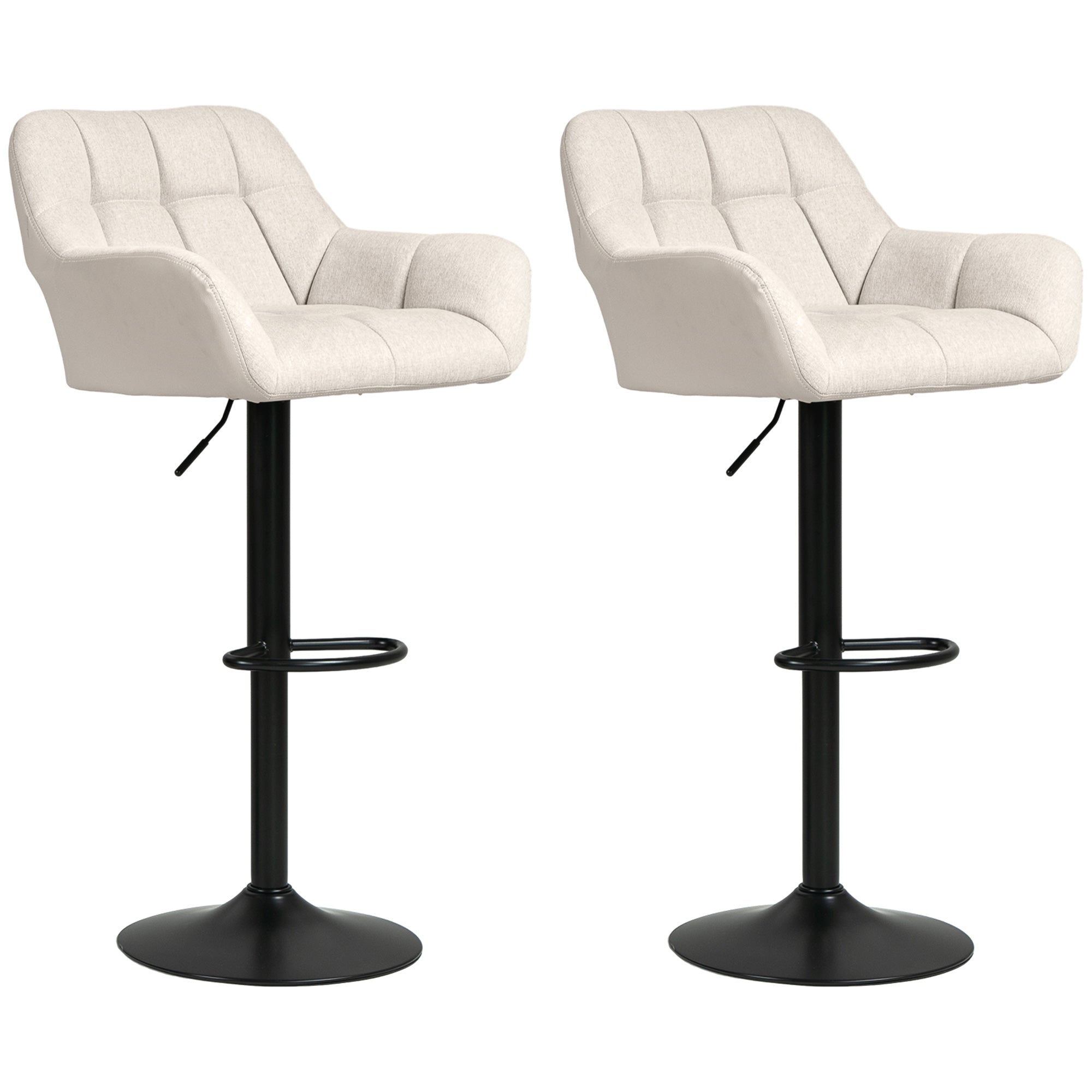 Barstolsæt Med Retro Design Højdejusterbar Kunstlæder Linnedlook Creme Sort